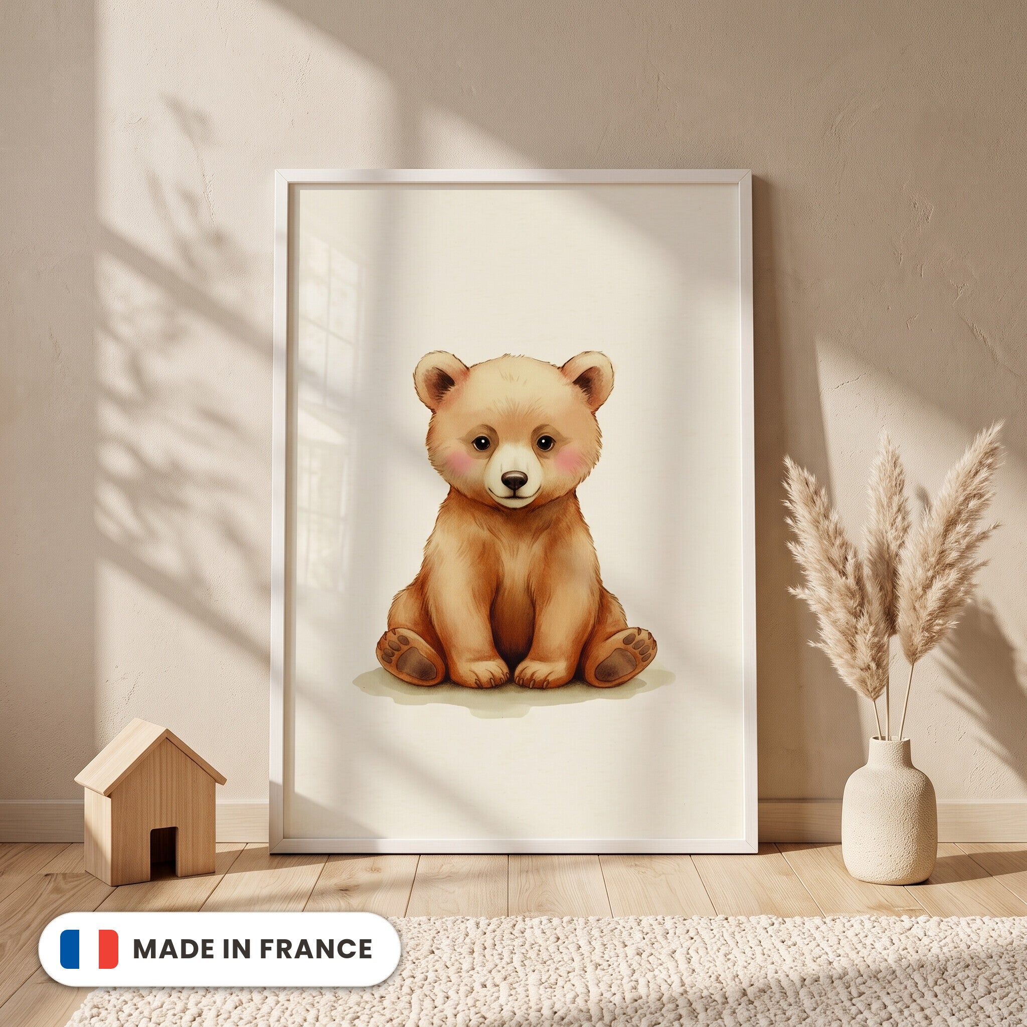 Affiche Ourson aquarelle encadrée - Made in France