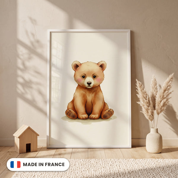 Affiche Ourson aquarelle encadrée - Made in France