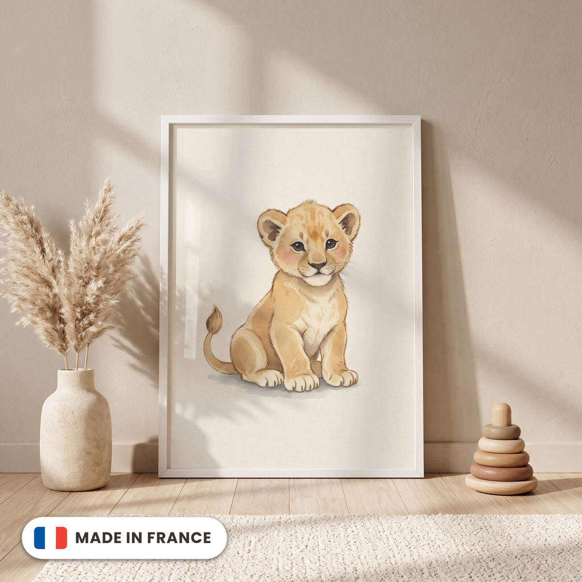Affiche Lionceau aquarelle encadrée - Made in France