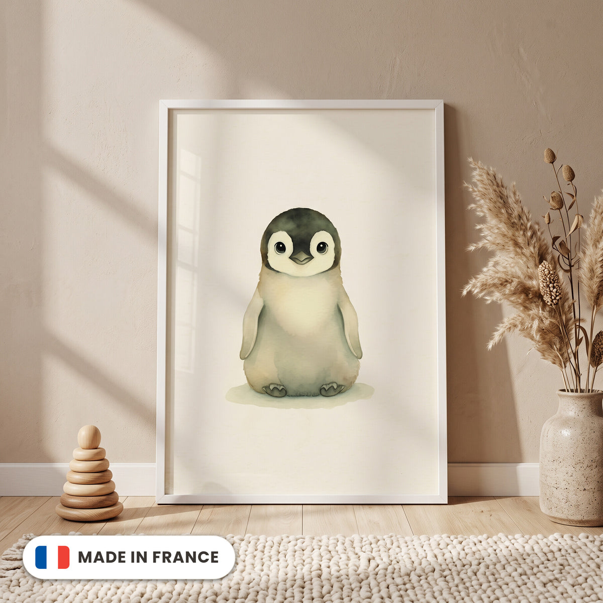 Affiche Pingouin aquarelle encadrée - Made in France